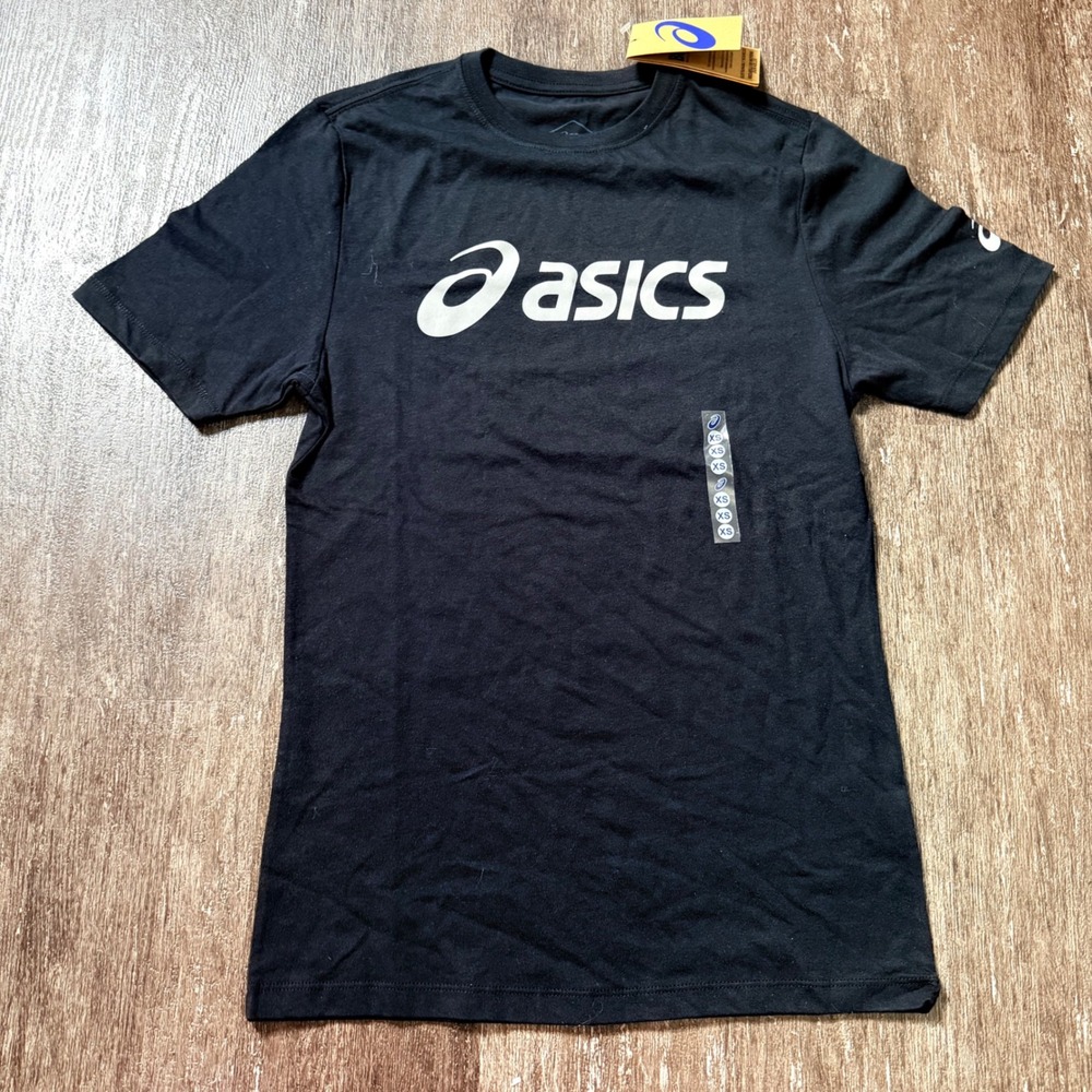 ASICS Graphic Tee Women XS Black Short Sleeve Logo Crew Neck Athletic T-Shirt